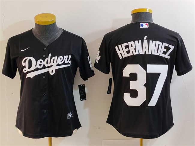 Women's Los Angeles Dodgers #37 Teoscar Hernández Black Stitched Jersey(Run Small) Women's Los Angeles Dodgers #37 Teoscar Hernández Black Stitched Jersey(Run Small)